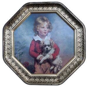 English Biscuit Octagon Cookie Tin Double Sided Boy Girl Portrait Empty Vintage